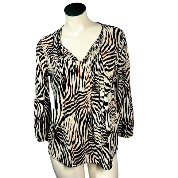 LIVERPOOL Los Angeles Animal Print V-neck Peasant Blouse Top Size M - Picture 3 of 16